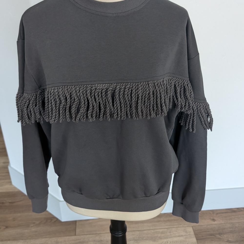 Charcoal Fringe Sweatshirt